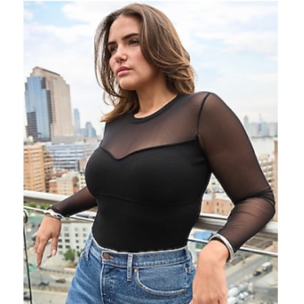 Express Body Contour mesh sweater thong bodysuit